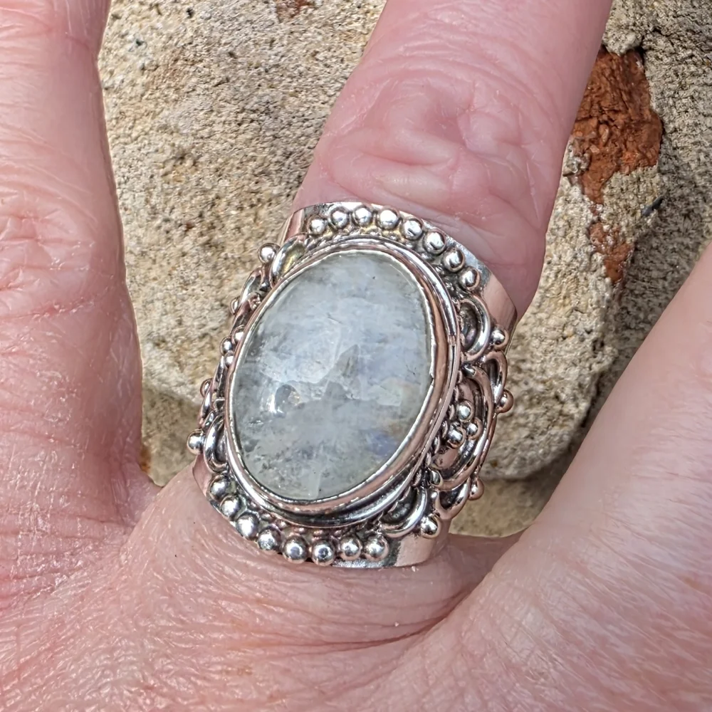 Rainbow Moonstone Boho Style Ring in 925 Sterling Silver (6.75) - Picture 6 of 16